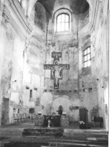 The interior of the church shows the resuit of many years of neglect and occupations.