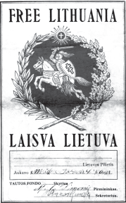 Form used by the Tautos Fondas (Lithuanian National Foundation) to collect donations for Lithuania