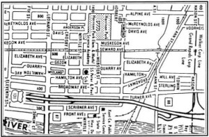 Map of the area in Grand Rapids, Michigan which the author calls "Old Lithuanian Town."