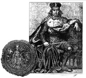 Among the many other historical paintings created by Jan Matejko is this one of Vytautas the Great seated on his throne. It is obviously based on Vytautas' majestic seal, shown below
