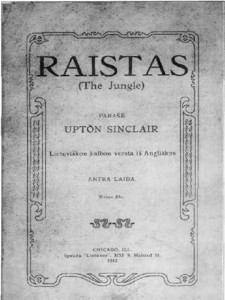 Cover of the second edition of "The Jungle" in Lithuanian, printed in Chicago in 1912.