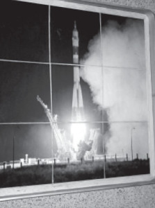 Launching of the “Soyuz-T” rocket at the Baikonur Cosmodrome.