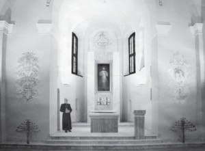 Interior of the same church after renovation. The picture hanging above the altar is a reproduction of the Divine Mercy Image. 