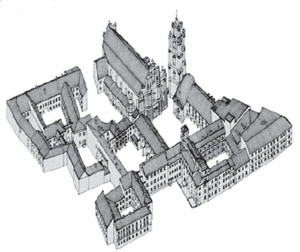 A sketch of the university’s Old Town campus showing all buildings and courtyards. 