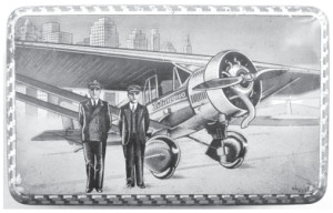 The image of the flyers next to their airplane appeared everywhere, even on tin lunch boxes.