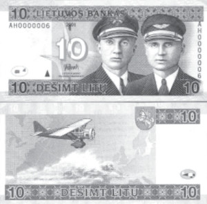The portraits of the two flyers and their airplane appear on the 10-litas banknote.