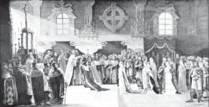 Crowning of Mindaugas and his wife Morta (painting by Adomas Varnas)