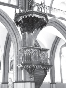 the beautifully carved pulpit.
