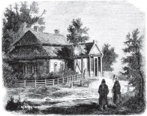 House where Kosciusko was born in the Mereczowszczyzna village, Grand Duchy of Lithuania (present-day Belarus). From 19th century engraving.