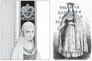 ABOVE, LEFT: Vytautas’s wife Grand Duchess Ona (painting by Kazys Šimonis); LEFT: Ona’s seal, the first known woman’s seal in Lithuania’s history. ABOVE: Vytautas’s daughter Sofija became active only after her husband’s death;