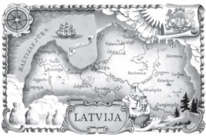 colorful pictorial map of Latvia.