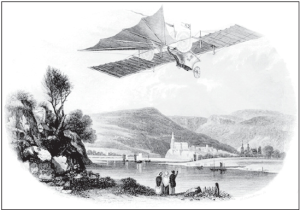  Imaginary view of Henson’s Ariel Steam Carriage flying over a mountanous landscape. Although the Ariel never actually flew, it was an inspiration to Griškevičius for his steam-flyer.