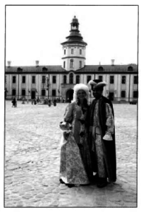 Couple in period costume visiting Nesvizh Castle (she’s from the Czech Republic, he’s from Kuwait)