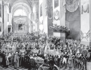 On July 14, 1812, Lithuanian patriots met with Napoleon inside Vilnius Cathedral and asked for independence from Russia.