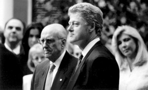 Greek Prime Minister Andreas Papandreou with the President of the United States, Bill Clinton, Washington, DC. April 1994.