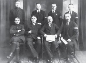 Col. Jonas Polovinskis-Budrys (seated in front row, second from the right), leader of the Klaipėda Insurrection, and his staff.