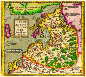 Late 16th century map of Livonia (present day Latvia and Estonia) by cartographer Joann Portantius.