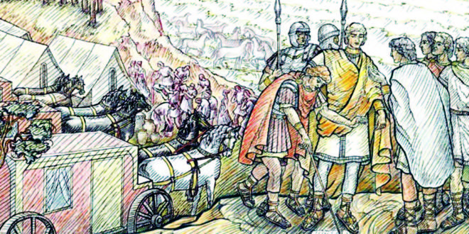 A Roman entourage on an amber procurement mission at the Baltic shore.