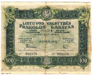 Lithuanian State Bond 100 Auksiniai, 1919.
