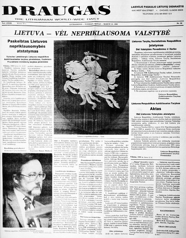Lithuania – once more an independent state. March 13, 1990.