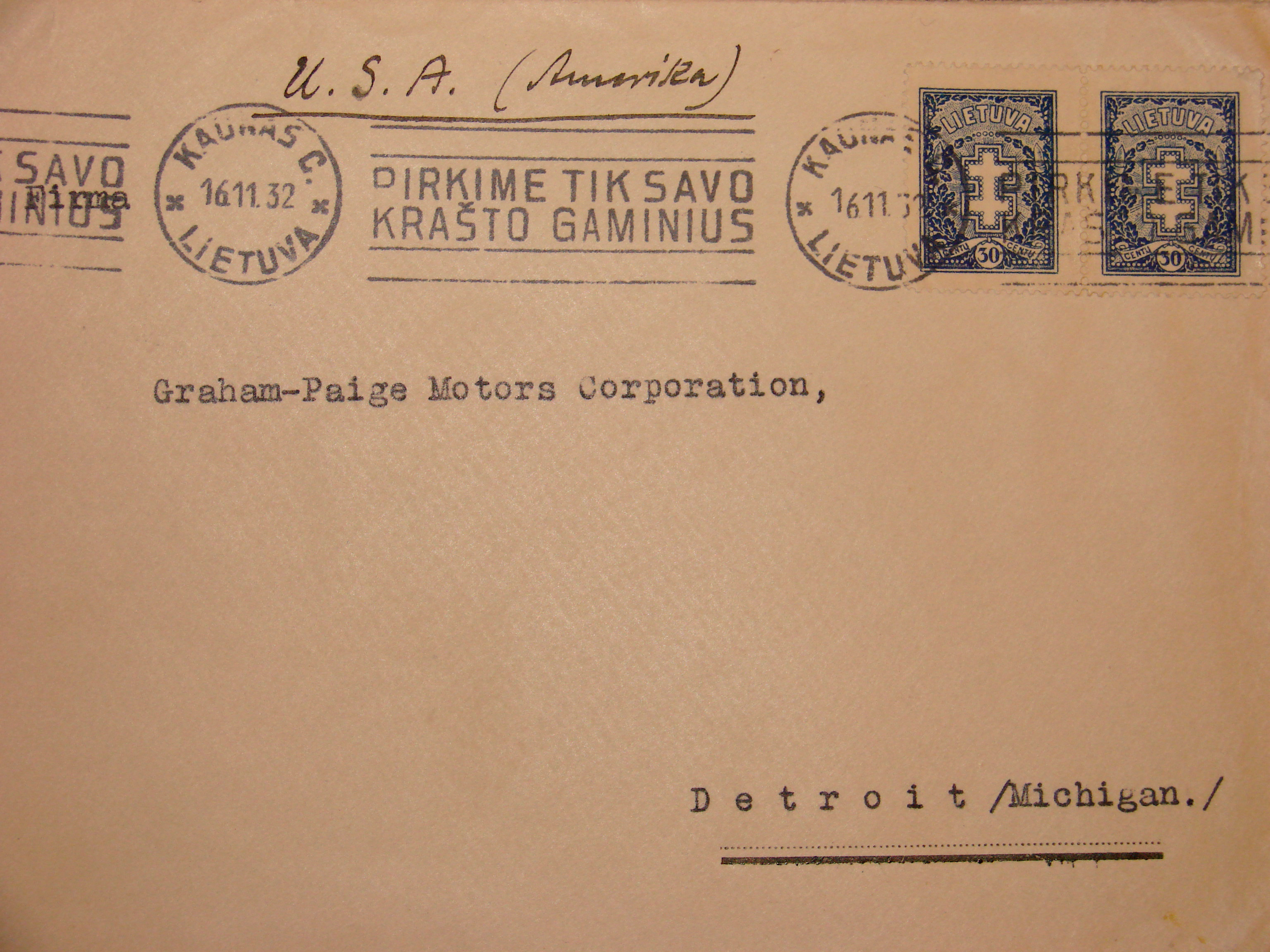 1932 m. pašto antspaudas.
