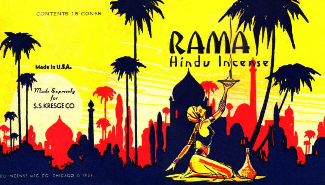 Hindu Incense – smilkalų pakuotė 1934 m.