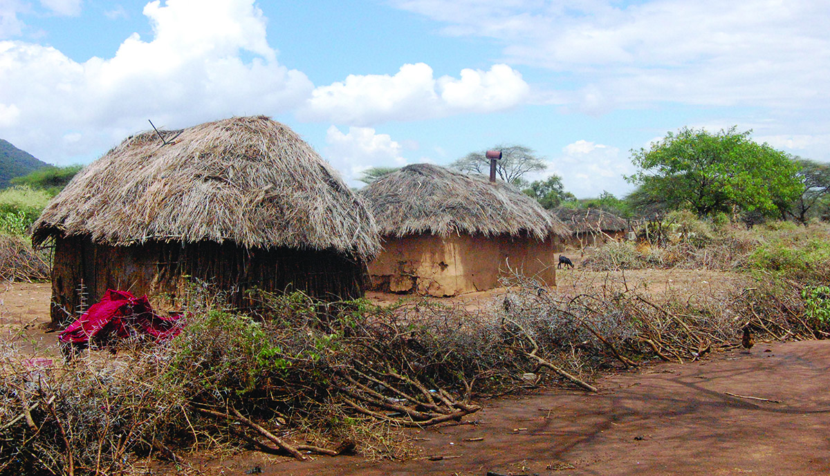 Maasai moterų pastatyti nameliai.