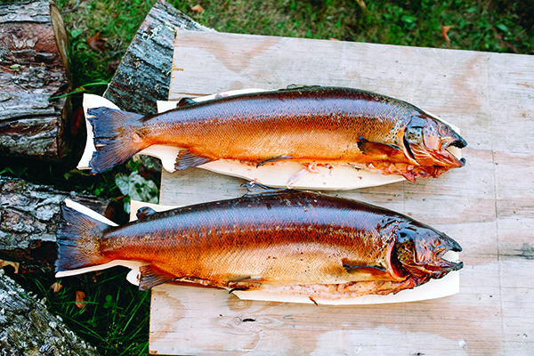 Šviežiai išrūkyta žuvis laukia valgytojų.