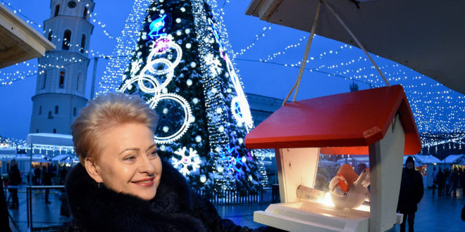 Kalėdų belaukiant… Prezidentė Katedros aikštėje, prie vienos gražiausių Europos eglių.
