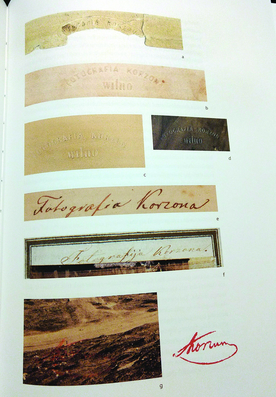 Korzono naudotų reljefinių įspaudų ir jo parašų pavyzdžiai.